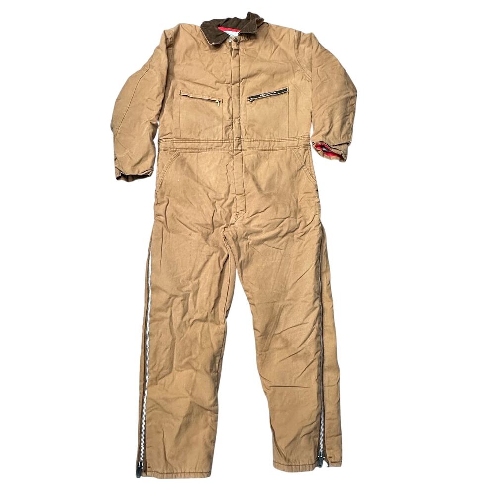 Vintage Key Duck Canvas Quilted Lined Coveralls Pants Mens Large Reg Brown